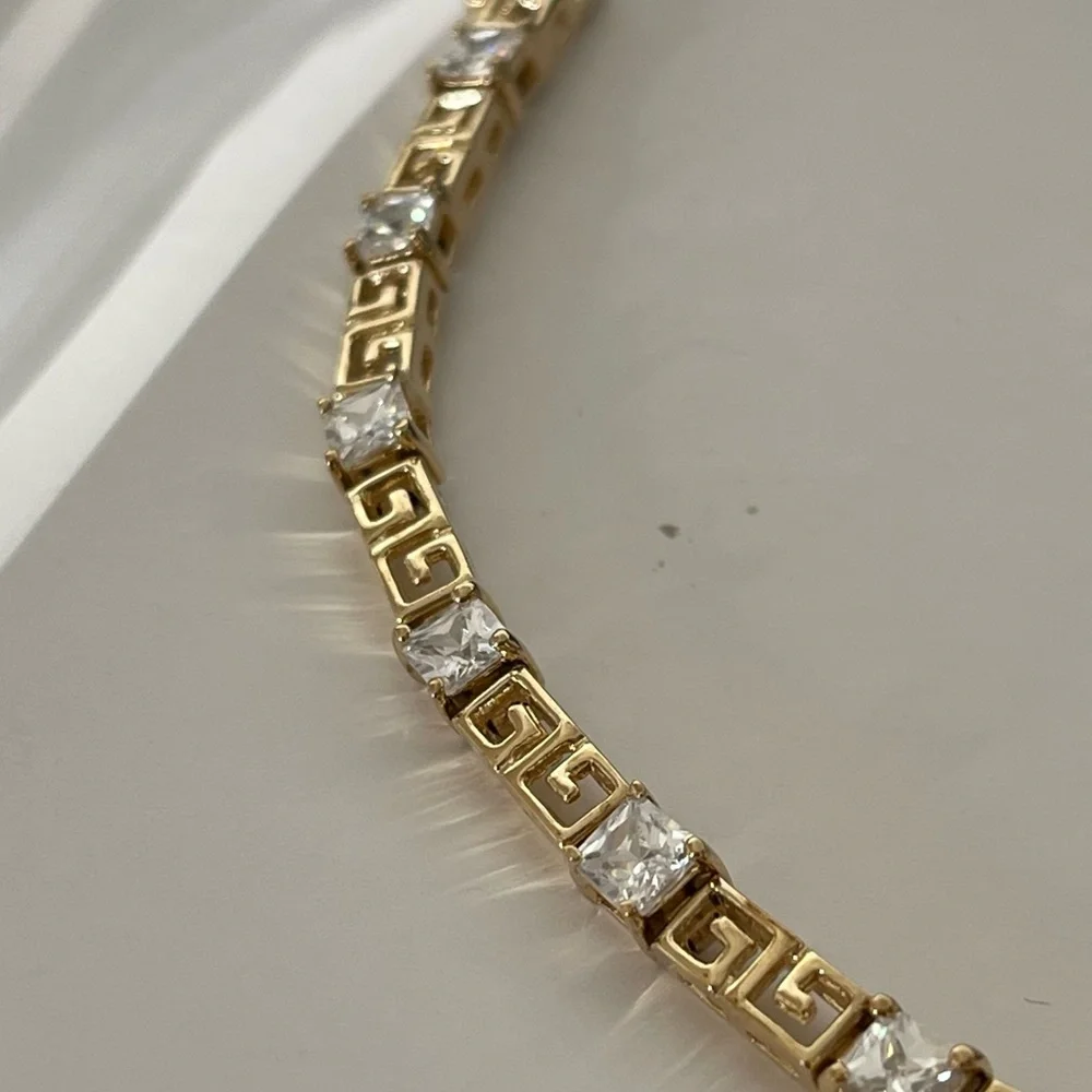 VTG Ross Simons sterling silver 925 CZ Greek key gold vermeil tennis bracelet - Picture 2 of 15